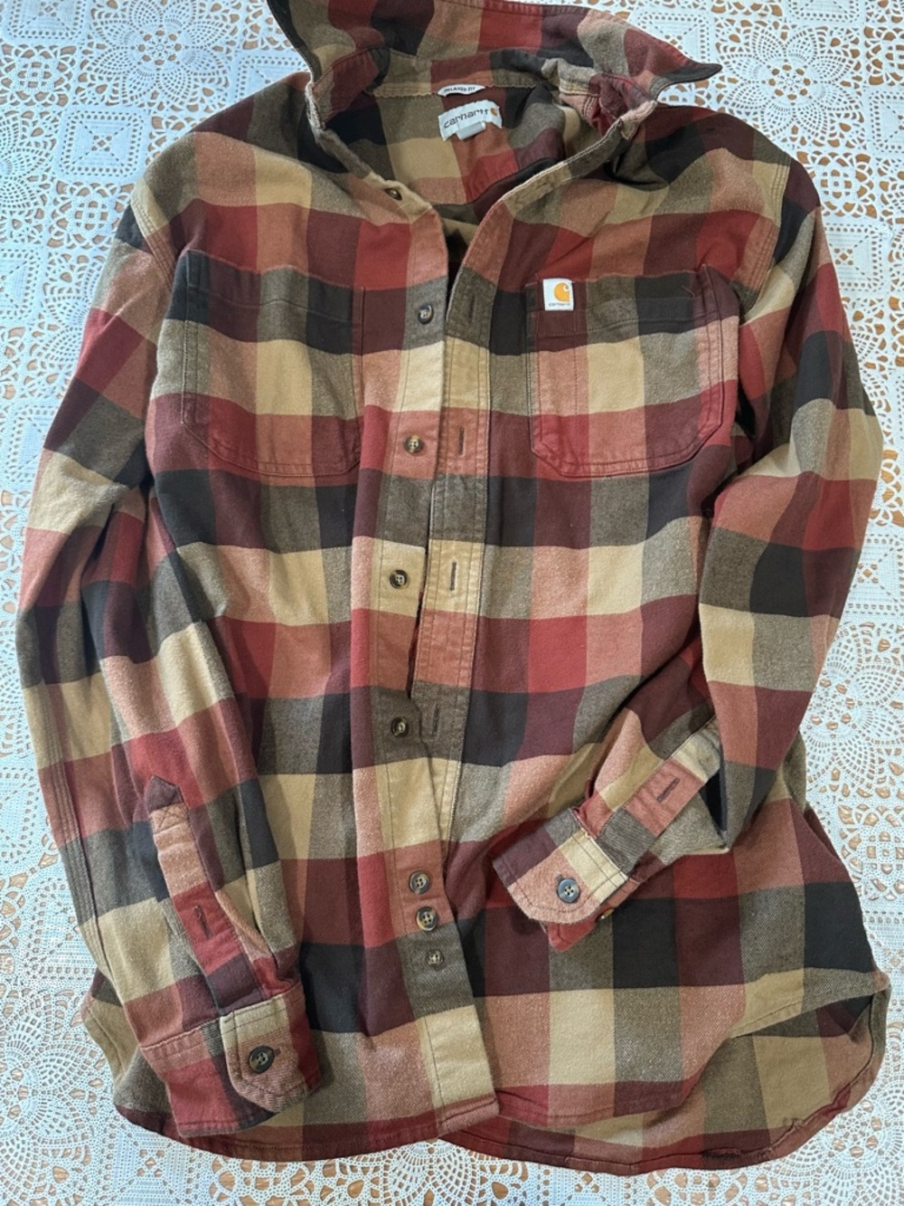 Carhartt Flannel Shirt Mens Large Relaxed Fit Red Plaid Button Up Workwear